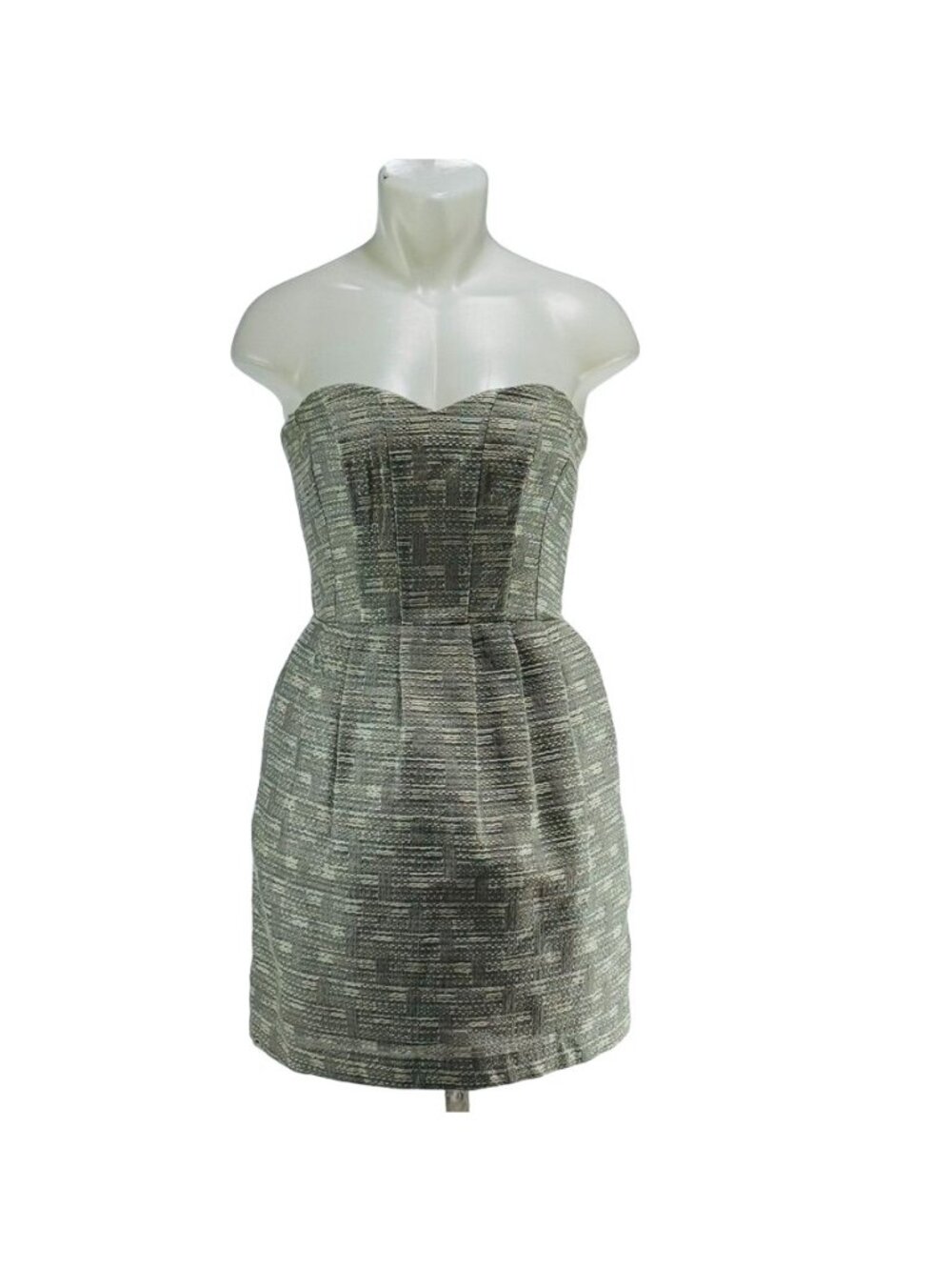 GREYLIN Anthropologie Dress Acrylic Cotton Silver Strapless Women's Size Medium